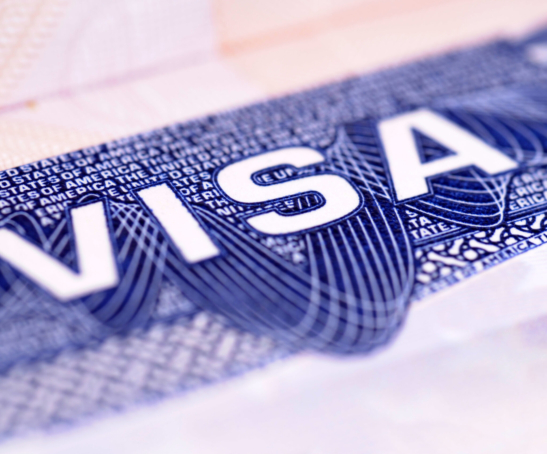 Closeup detail of a US visa document.